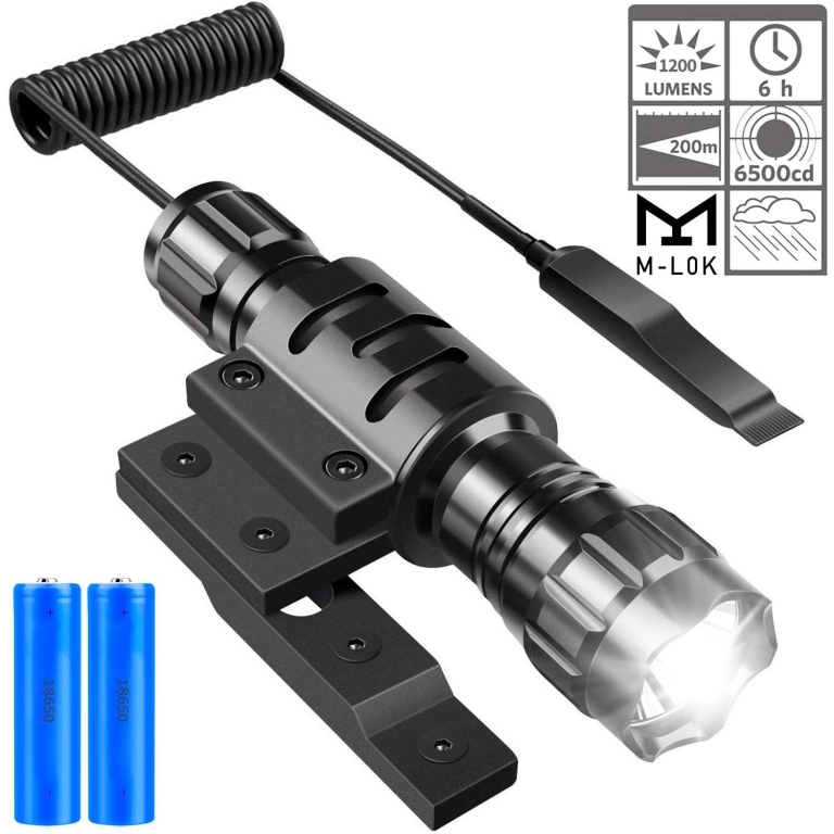 Rechargeable tactical flashlight with rail mount and remote switch