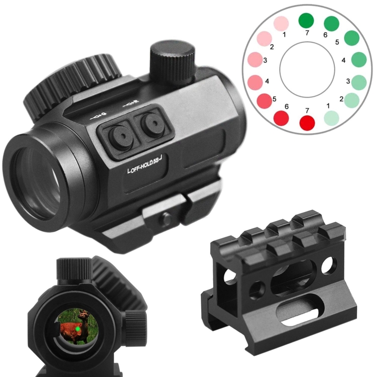 Red and green dot reflex sight with riser mount