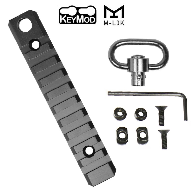 3 5 8 10-Slot KeyMod M-LOK Picatinny Rail Section & Push Button QD Sling Swivel