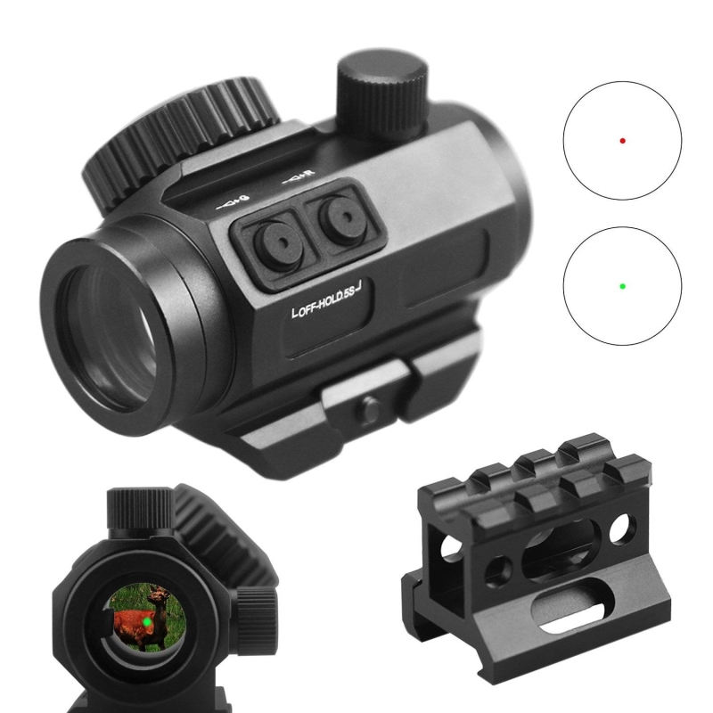 Red / Green Dot Sight 2 MOA Reflex Gun Sight Rifle Scope With 1 inch Riser Mount