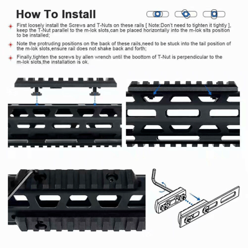 M-Lok 5 Slot Picatinny/Weaver Rail Handguard Section Aluminum 2.5" - Black