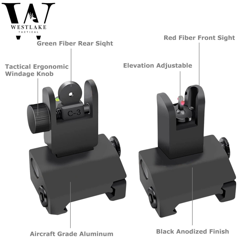 Fiber Optics Tactical 223 556 Flip Up Rapid Transition Front and Rear Iron Sight