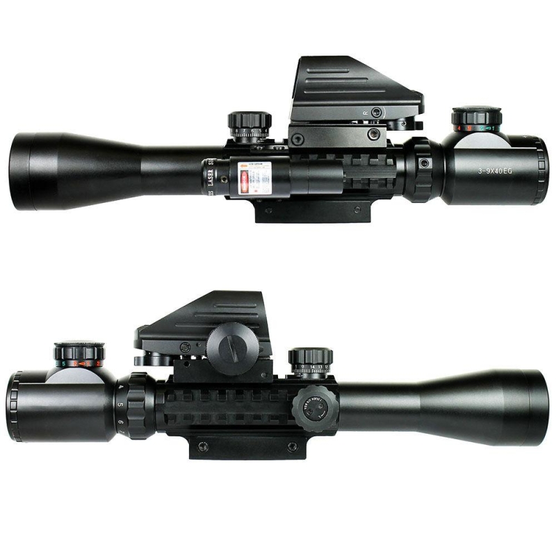 3-9X40 Tactical Rifle Scope with Holographic 4 Reticle Sight & Red Laser JG8