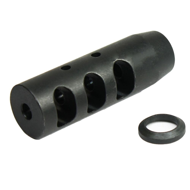 57_241080f1-800f-4a65-9ed9-8c5277b473f6 223/.223 5.56 1/2x28 TPI Compact Size Steel Muzzle Brake + Crush Washer - Black - West Lake Tactical