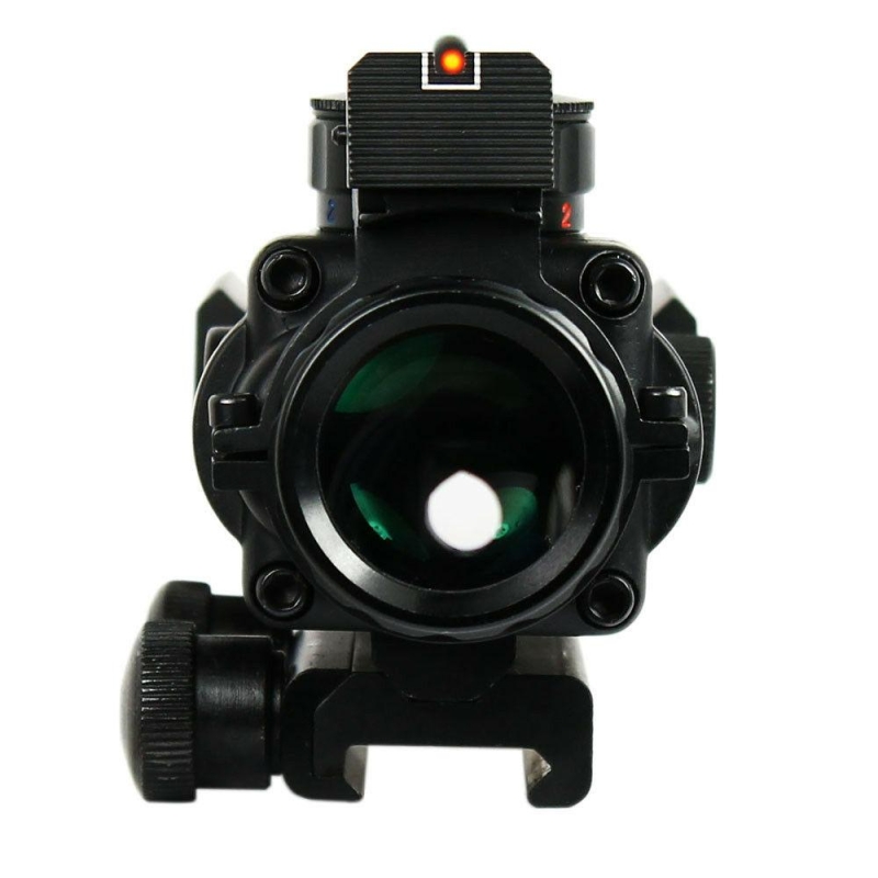 4X32 Prismatic Rifle Scope with Fiber Optic Sight Tri-illuminated BDC Recticle