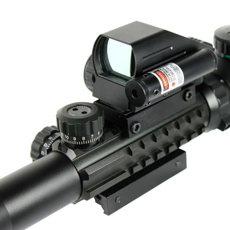3-9X40 Tactical Rifle Scope Mil-dot with Holographic 4 Reticle Sight & Red Lase