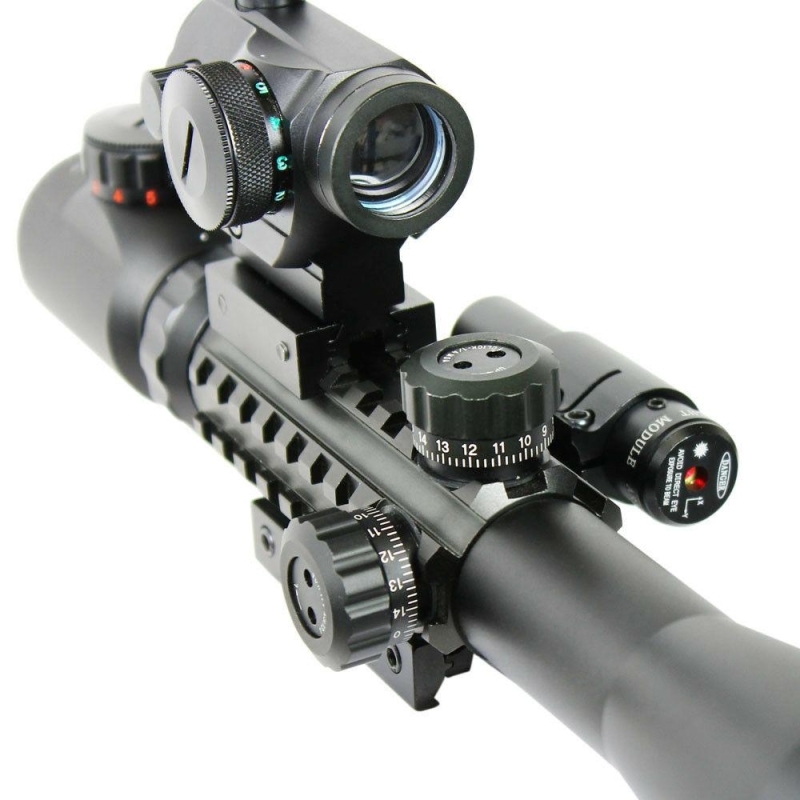 3-9X40 Illuminated Tactical Rifle Scope with Red Laser & Holographic Dot Sight