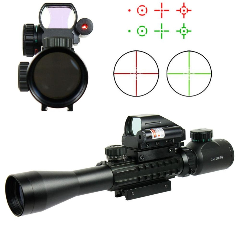 57_5375e3c4-9d6d-41a8-ac92-1ac72fec33ed 3-9X40 Tactical Rifle Scope Mil-dot with Holographic 4 Reticle Sight & Red Lase