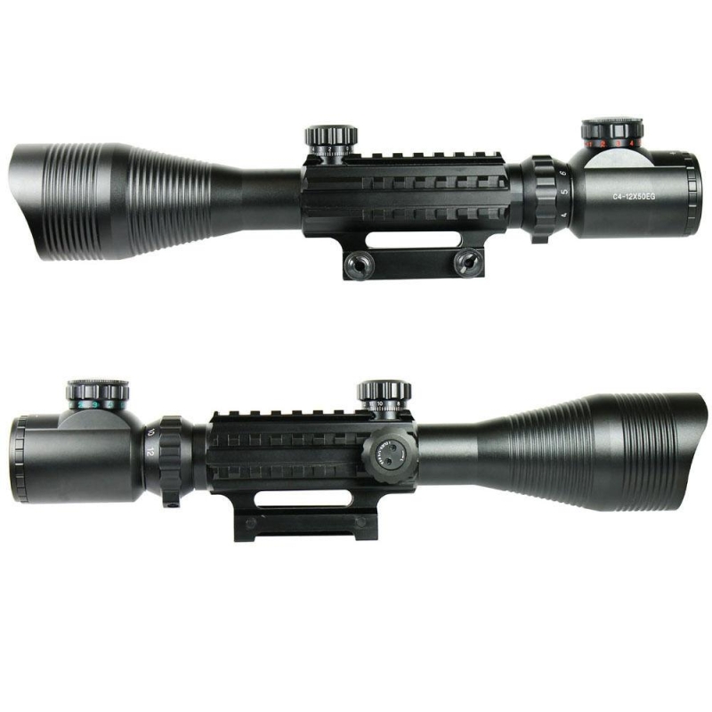 4-12X50 EG Optical Rifle Scope Red Green Dual illuminated with Side Rails-Mount