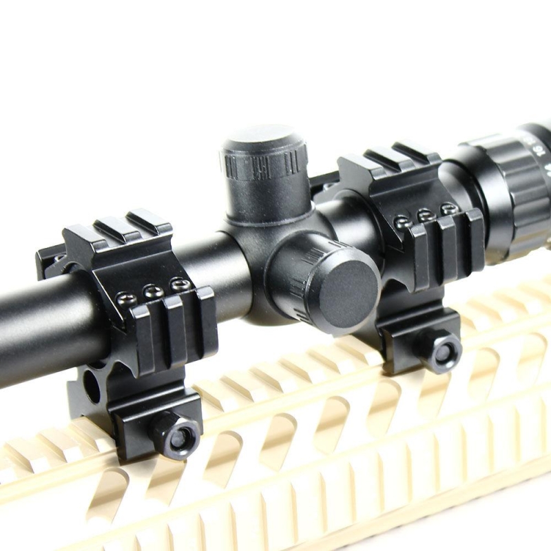 Set of 2 Laser - Light / Scope Ring Mount - Tri-rail & 30mm + 1" Reducer Insert