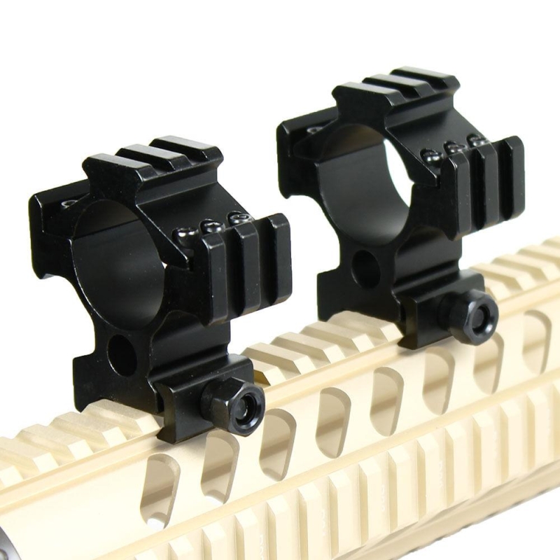 Set of 2 Laser - Light / Scope Ring Mount - Tri-rail & 30mm + 1" Reducer Insert