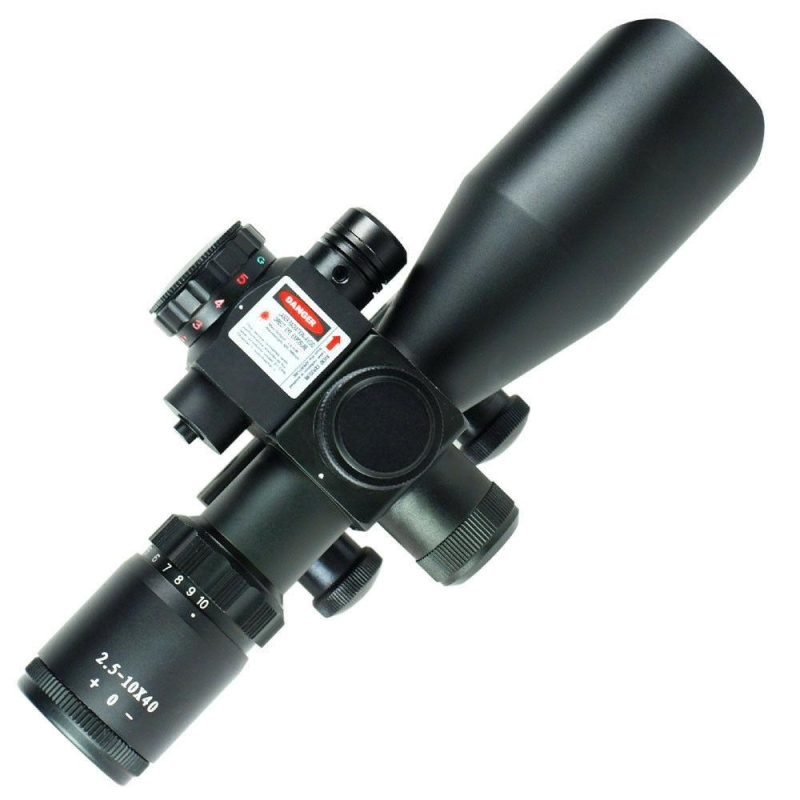 2.5-10x40 Tactical Rifle Scope Red Laser Dual illuminated Mil-dot wit Rail Mount
