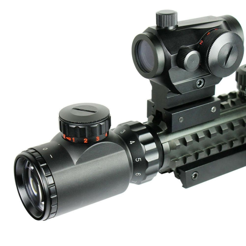 3-9X40 Tactical Rifle Scope with Holographic Red / Green Dot Sight / Rail Riser