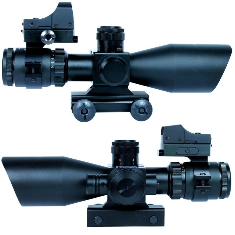 2.5-10X40 Tactical Rifle Scope with Red Laser & Mini Reflex 3 MOA Red Dot Sight