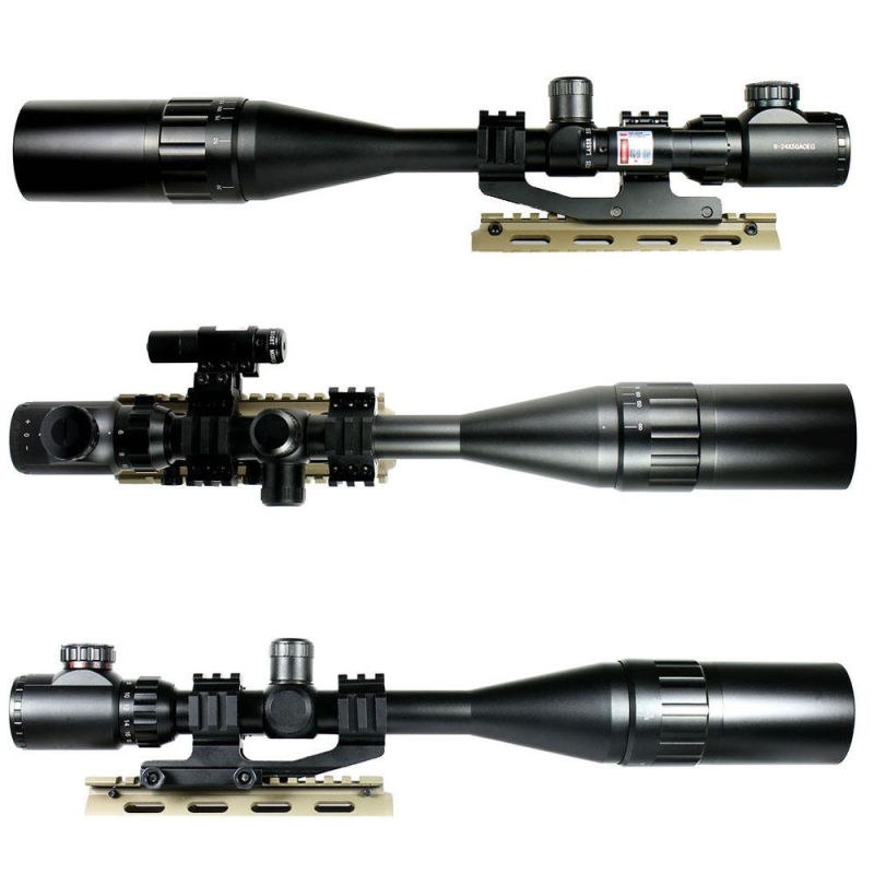 6-24X50 Tactical Rifle Scope R/G Mil-dot with PEPR Mount +Sunshade+Laser Sight