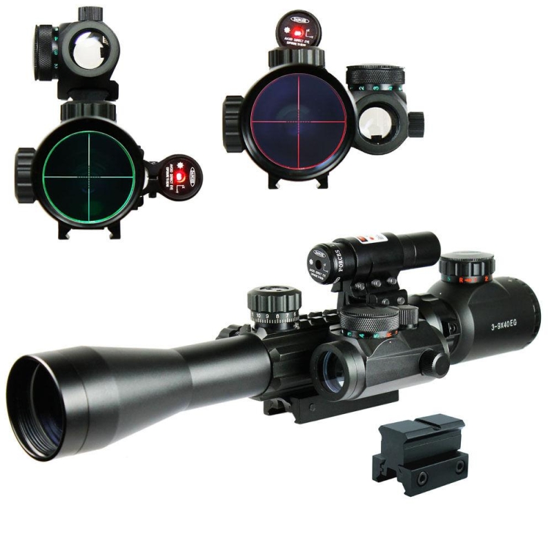 57_cd7f36f5-5303-4327-bdff-4096c15a5649 3-9X40 illuminated Tactical Rifle Scope + Red Laser-Dot Sight with Rail Riser