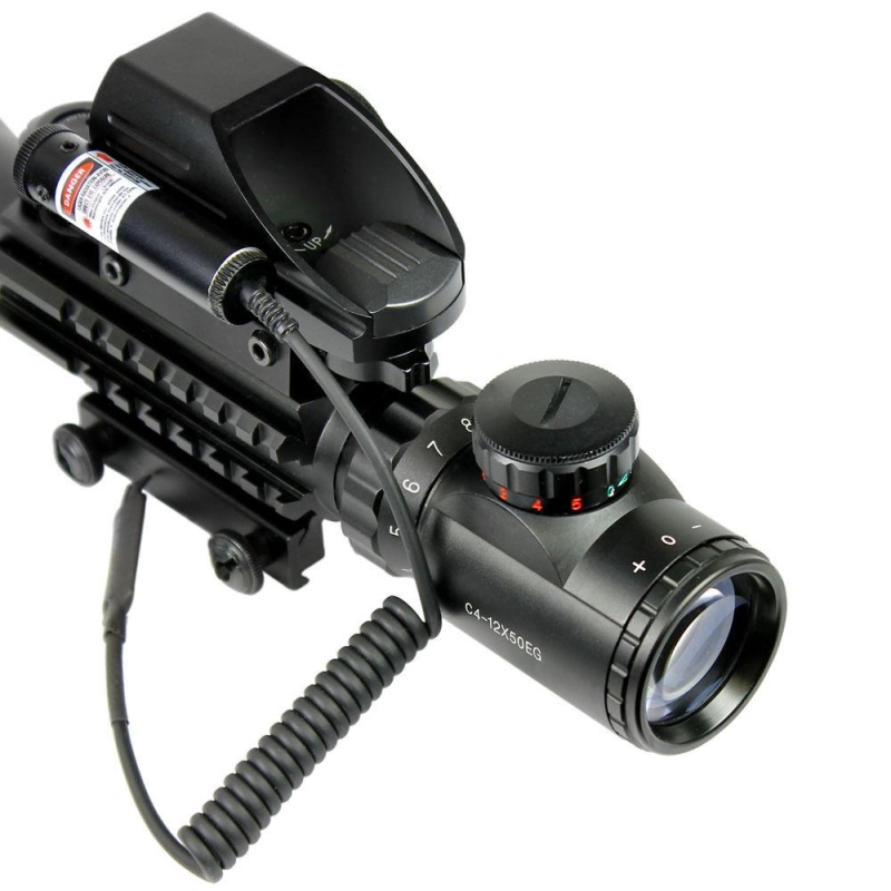 4-12X50 Tactical Rifle Scope Mil-dot with Holographic 4 Reticle Sight-Red Laser