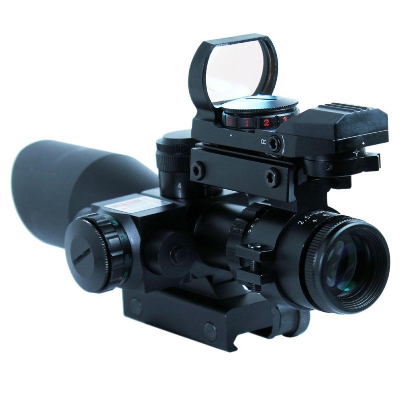 2.5-10X40 Tactical Rifle Scope with Red Laser & Holographic Green-Red Dot Sight