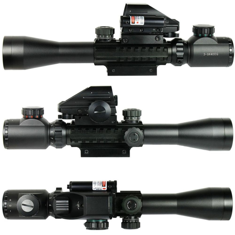 3-9X40 Tactical Rifle Scope Mil-dot with Holographic 4 Reticle Sight & Red Lase
