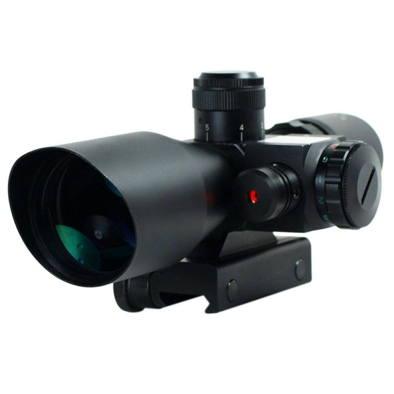 2.5-10x40 Tactical Rifle Scope Red Laser Dual illuminated Mil-dot wit Rail Mount