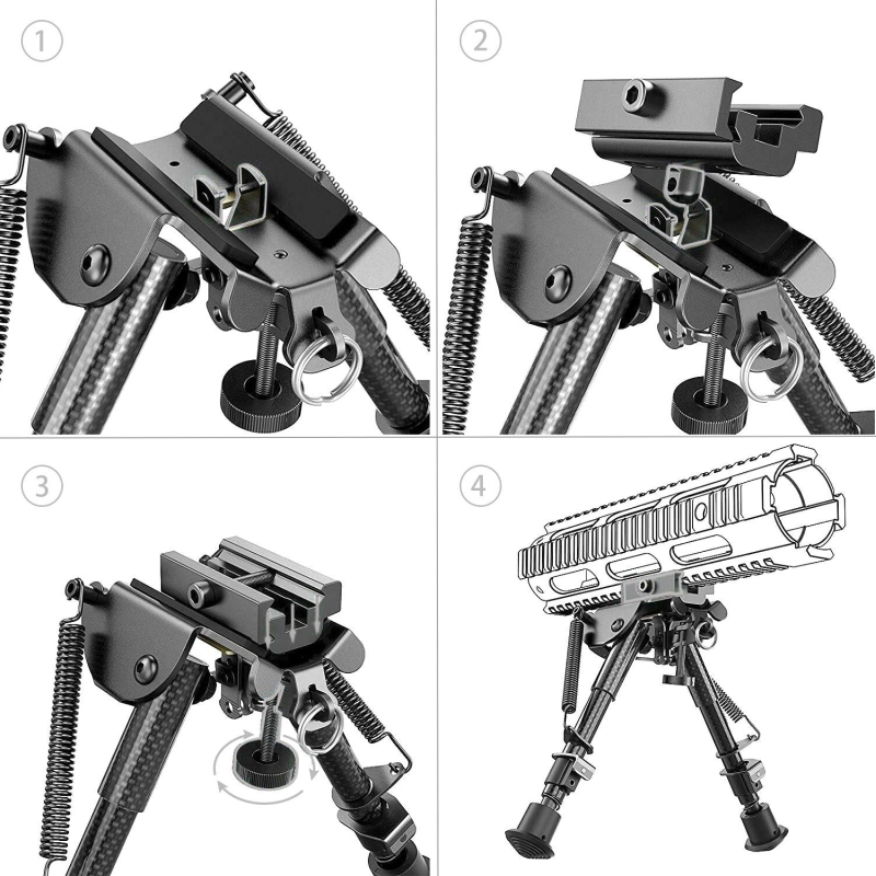 6" to 9" Carbon Fiber Adjustable Spring Return Hunting Rifle Bipod