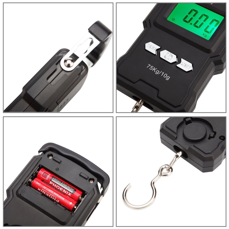 Digital Fish Scale Hanging Scale w/ Built-in Measuring Tape Backlit LCD Display