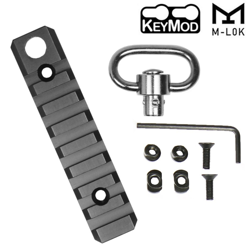 3 5 8 10-Slot KeyMod M-LOK Picatinny Rail Section & Push Button QD Sling Swivel