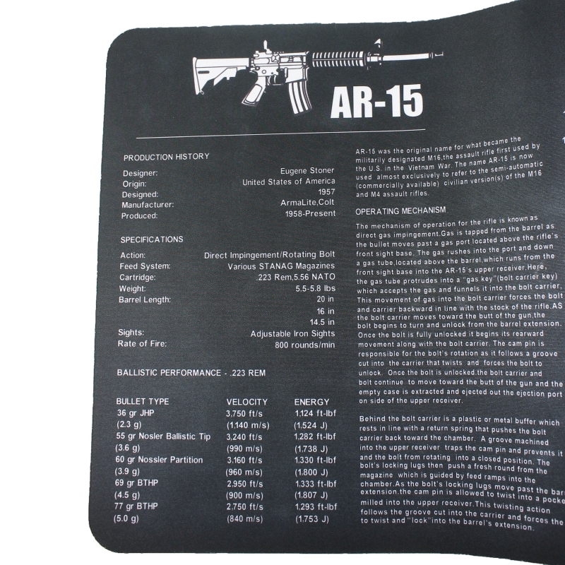 AR-15 M16 M4 Gun Cleaning Bench Mat with AR15 Parts List Black - West Lake Tactical