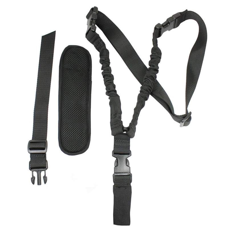 Tactical Single One Point Bungee Gun Rifle Sling + QD + HK + Pad + Swivel Mount