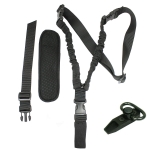 Tactical Single One Point Bungee Gun Rifle Sling + QD + HK + Pad + Swivel Mount