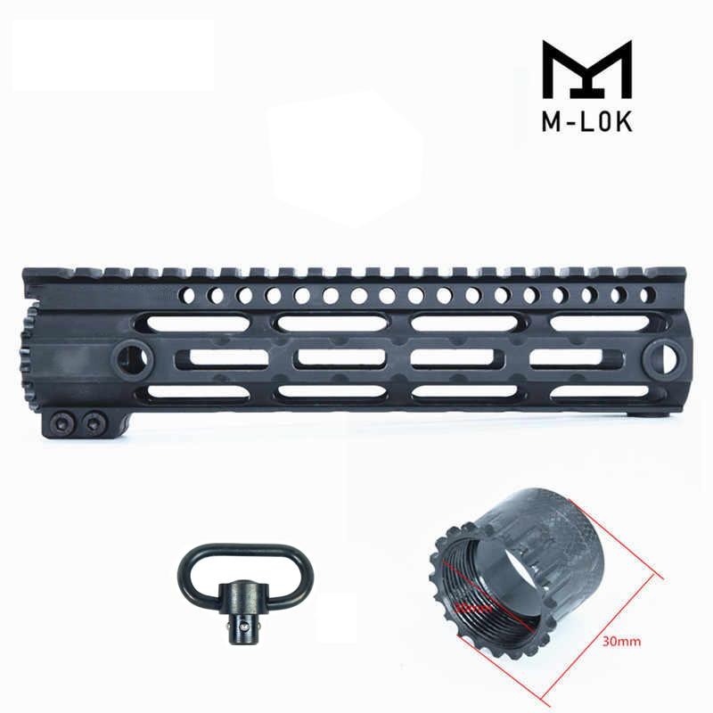 MLOK-9in 10" M-LOK Ultra-Slim Ultra-Light Free Float Quad Rail Handguard with Swivel