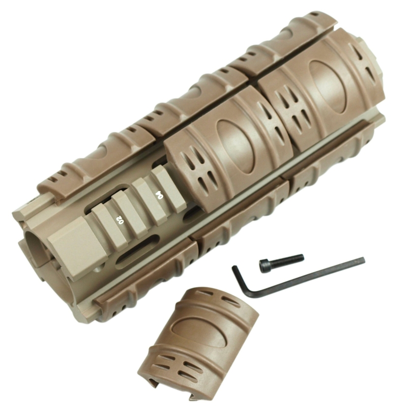 P3242757 6.7" Length Carbine Handguard Picatinny Quad Rail with Rail Covers Tan